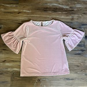 Crewcuts Velour Pink Ruffle Short Sleeve Blouse